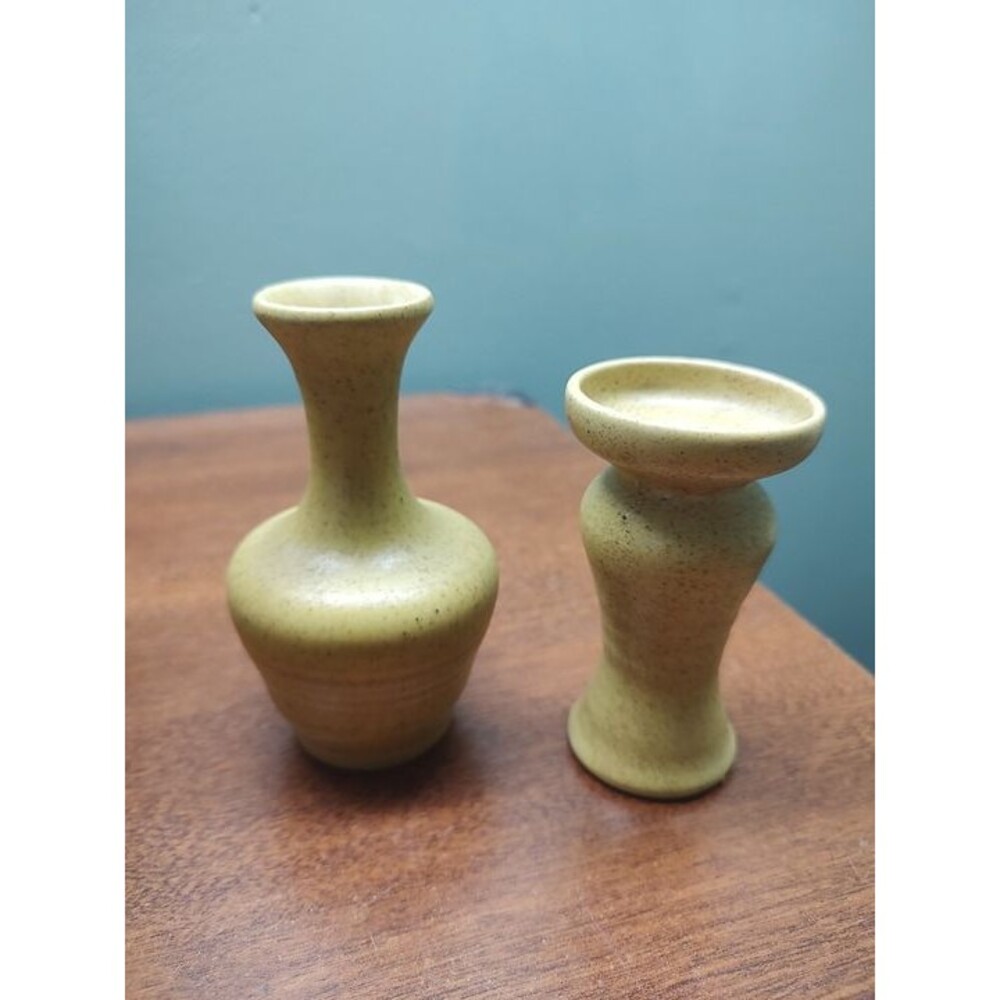 2 Vintage Pigeon Forge Pottery Tennessee Yellow Miniature Vase E Ownby 3.5" 4"
